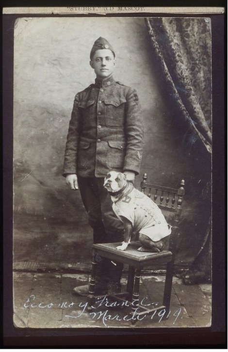 John Robert Conroy with Stubby, Ecommoy France 1919 (National Archives)